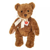 A classic brown teddy bear with a white bow around its neck, made of soft plush material, with visible joints for moving arms, legs, and head.