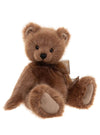 Charlie Bears Chestnut teddy bear in soft chestnut brown long-pile plush with a sheer brown bow, 37cm.