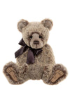 Charlie Bears Davey teddy bear in soft brown plush with cream-tipped fur, sculpted paws and chocolate brown satin bow, 43cm.