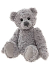 Charlie Bears Gorgeous George light grey plush teddy bear with jointed limbs and hand-embroidered dark grey nose