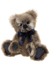 Charlie Bears Happy teddy bear from 2026 Plush Collection in taupe and brown plush with navy ribbon, fully jointed and hand-embroidered