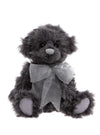Charlie Bears Mr Fogg teddy bear in dark grey plush with silver organza bow, 23cm