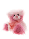 Charlie Bears Pinkleberry plush teddy bear in bright pink, blush and cream with sheer bow and hand-embroidered nose