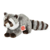 Soft plush raccoon toy with velvety grey fur, masked face, and fluffy tail by Teddy Hermann