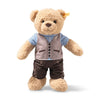 Steiff Ben Teddy Bear wearing Bavarian costume with lederhosen, blue checked shirt and waistcoat, 30cm plush bear
