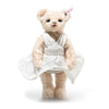 Steiff Marilyn Monroe limited edition teddy bear in ivory dress with red lips and platinum blonde styling, 29cm mohair collectible inspired by The Seven Year Itch