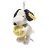 Steiff Snoopy tennis keyring plush holding yellow tennis ball with green collar and Button in Ear