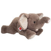 Large ultra soft lying elephant plush toy by Teddy Hermann, made from grey plush fabric with floppy ears and a cuddly pose.