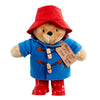 Paddington Bear plush with blue duffle coat, red hat, and brown boots