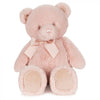 Soft plush pink teddy bear with ribbon. baby safe