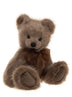 Charlie Bears Oak from the 2026 Collection, a soft brown plush bear with darker brown paw pads and a decorative bow