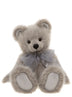 Charlie Bears Silver Birch from the 2026 Collection, a 37cm light grey plush bear with soft medium-pile fur and a matching bow