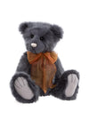 Charlie Bears Armstrong teddy bear in soft dark grey plush with orange bow, 43cm