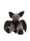 Charlie Bears Belfry plush bat with oversized ears, expressive wings, and chocolate brown bow.