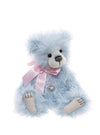 Charlie Bears Blueberry Pie plush bear from the Sweet Pie Collection, pale blue with pink bow and heart pendant
