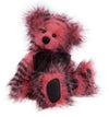 Charlie Bears Cherry Pip teddy bear with cherry red fur, black tipping, black paws and bow, 20cm
