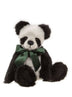 Charlie Bears Davidson panda teddy bear 38cm from 2026 Plush Collection in black and white plush with green satin bow and hand embroidered nose