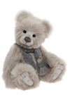 Charlie Bears Elf Dust 43cm grey plush bear with silver shimmer and scarf