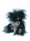 Charlie Bears Fuzzball forest green plush teddy bear with long shaggy fur, jointed limbs and silver embroidered nose