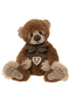 Charlie Bears Lockheart limited edition alpaca and mohair teddy bear from the 2026 Isabelle Collection wearing a bow and heart pendant