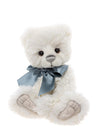 Charlie Bears Maja collectible teddy bear with white plush fur, sculpted paw pads, and silvery blue bow