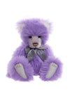 Charlie Bears Marianne collectible teddy bear with purple plush fur, expressive eyes, and grey satin bow