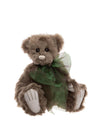 Charlie Bears Mr Baggins handcrafted teddy bear with grey-brown plush and emerald organza bow