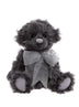 Charlie Bears Mr Fogg teddy bear in dark grey plush with silver organza bow, 23cm