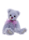 Charlie Bears Natalia collectible teddy bear with curly purple plush fur, sculpted paws, and matching bow