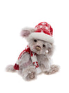 Charlie Bears Papplewick plush puppy in grey and pink with red and white hat and scarf
