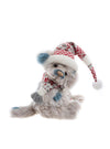 Puddletown by Charlie Bears – soft grey plush puppy with blue tones wearing a red, white and grey winter hat and scarf