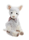 Charlie Bears Ramsey collectible plush lamb with grey and white fur, oversized ears, and patchwork neckerchief with pink heart