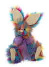 Charlie Bears Razzamatazz rainbow plush rabbit from Plush Collection, fully jointed with hand-embroidered nose and colorful accessories
