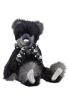Charlie Bears Sebastian large teddy bear in navy, grey and black plush with a grey and black diamond-patterned scarf, 58cm.