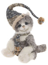 Charlie Bears Snodsbury Isabelle Collection limited edition grey and cream alpaca cat with blue eyes, knitted hat and scarf, 30cm
