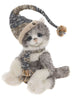 Charlie Bears Snodsbury Isabelle Collection limited edition grey and cream alpaca cat with blue eyes, knitted hat and scarf, 30cm
