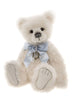 Charlie Bears Snowden growler teddy bear white plush soft toy with blue bow necklace fully jointed collectible cuddly bear