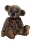 Charlie Bears Wilson 2025 collection plush bear with mottled brown fur and chocolate satin bow
