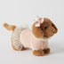 Dalia Dachshund plush dog wearing a pastel pink knitted sweater, gold tutu and satin bow