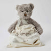 Darcy weighted comfort bear made from soft ruffle fur with cotton travel pouch