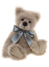 Jackson Charlie Bears growler teddy bear with beige curly plush fur and grey bow, 41cm