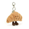 Jellycat Amuseables Croissant Bag Charm – soft, squishy plush keyring with clip for bags or backpacks.