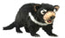 Life-size Tasmanian Devil plush by Hansa with black fur, white chest markings, and realistic details.