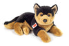 Lying German Shepherd dog plush by Teddy Hermann with black back, brown legs and button eyes