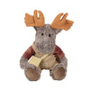 Oliver McButtons plush moose by Boyds Bears, handcrafted with brown fur, plaid shirt, overalls, and satchel
