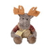 Oliver McButtons plush moose by Boyds Bears, handcrafted with brown fur, plaid shirt, overalls, and satchel