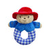 Paddington Bear ring rattle with red hat and blue duffle coat, soft plush baby toy for newborns