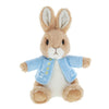 Peter Rabbit medium plush toy 22cm wearing his signature blue jacket with embroidered facial features.