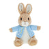 Peter Rabbit medium plush toy 22cm wearing his signature blue jacket with embroidered facial features.