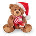 Plush Christmas Teddy Bear by Teddy Hermann wearing red festive hat and green scarf